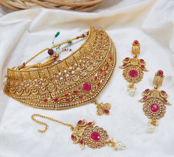 LALSO Royal Premium Gold Plated Bridal Choker Necklace Set 1