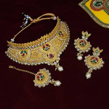 LALSO Designer Matte Finish Multicolor Bridal Choker Necklace Set 1