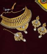 LALSO Designer Matte Finish White Bridal Choker Necklace Set