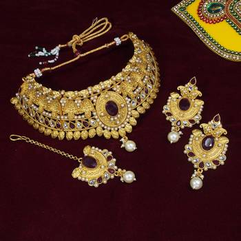 LALSO Designer Matte Finish Maroon Bridal Choker Necklace Set 1