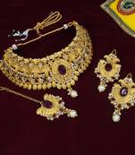 LALSO Designer Matte Finish Maroon Bridal Choker Necklace Set
