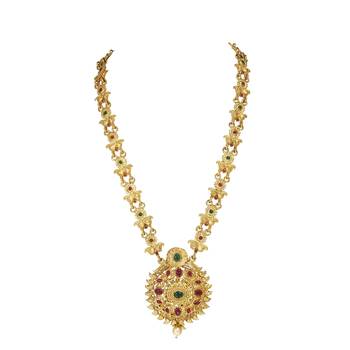 LALSO Allure  Kempu Green Stones Long Necklace Set 3