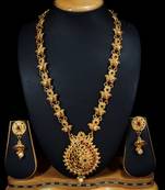LALSO Allure  Kempu Green Stones Long Necklace Set