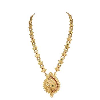LALSO Allure  Kempu Green Stones Long Necklace Set 3