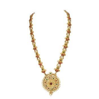 LALSO Allure  Kempu Green Stones Long Necklace Set 3