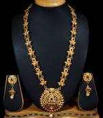 LALSO Allure  Kempu Green Stones Long Necklace Set