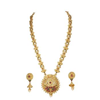 LALSO Allure  Kempu Green Stones Long Necklace Set 2