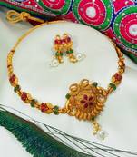 LALSO Beautiful Matte Gold Multicolor Delicate Choker Necklace Set