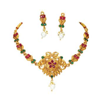 LALSO Beautiful Matte Gold Multicolor Delicate Choker Necklace Set 2