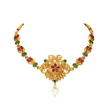 LALSO Beautiful Matte Gold Multicolor Delicate Choker Necklace Set 3