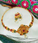 LALSO Beautiful Matte Gold Multicolor Delicate Choker Necklace Set