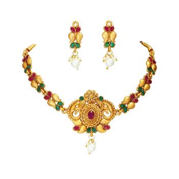 LALSO Beautiful Matte Gold Multicolor Delicate Choker Necklace Set 2