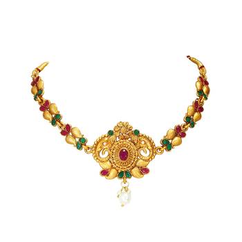 LALSO Beautiful Matte Gold Multicolor Delicate Choker Necklace Set 3
