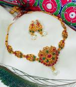 LALSO Beautiful Matte Gold Multicolor Delicate Choker Necklace Set