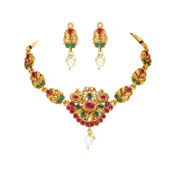 LALSO Beautiful Matte Gold Multicolor Delicate Choker Necklace Set 2