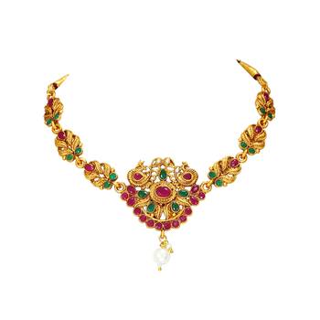 LALSO Beautiful Matte Gold Multicolor Delicate Choker Necklace Set 3