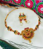 LALSO Beautiful Matte Gold Multicolor Delicate Choker Necklace Set