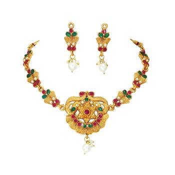 LALSO Beautiful Matte Gold Multicolor Delicate Choker Necklace Set 2