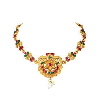 LALSO Beautiful Matte Gold Multicolor Delicate Choker Necklace Set 3