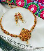 LALSO Beautiful Matte Gold Multicolor Delicate Choker Necklace Set