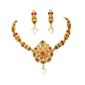 LALSO Beautiful Matte Gold Multicolor Delicate Choker Necklace Set 2