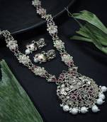 LALSO Feminine Oxodised Silver Laxmi Devi Long Necklace Set