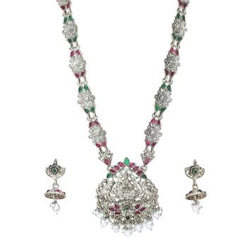 LALSO Feminine Oxodised Silver Laxmi Devi Long Necklace Set 2