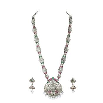 LALSO Feminine Oxodised Silver Laxmi Devi Long Necklace Set 3