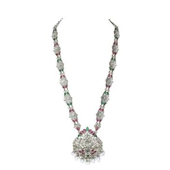 LALSO Feminine Oxodised Silver Laxmi Devi Long Necklace Set 4