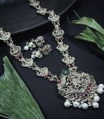 LALSO Feminine Oxodised Silver Laxmi Devi Long Necklace Set