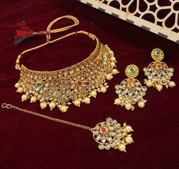 LALSO Diva Multicolor Kundan Bridal Choker Necklace Set  1