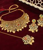 LALSO Diva Multicolor Kundan Bridal Choker Necklace Set 
