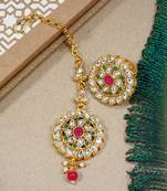 LALSO Trendy Multicolor Kundan Maang Tika And Ring Combo Set