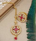 LALSO Trendy Ruby Kundan Maang Tika And Ring Combo Set