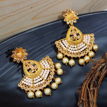 LALSO Elegant Peach Beads Work Chandbali Earrings 1