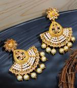LALSO Elegant Peach Beads Work Chandbali Earrings