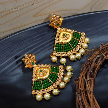 LALSO Elegant Green Beads Work Chandbali Earrings 1