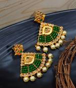 LALSO Elegant Green Beads Work Chandbali Earrings