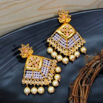 LALSO Elegant Baby Pink Beads Work Chandbali Earrings 1