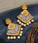 LALSO Elegant Baby Pink Beads Work Chandbali Earrings