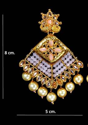 LALSO Elegant Baby Pink Beads Work Chandbali Earrings 2