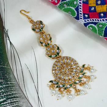 LALSO Princess White Kundan Big Maang Tika Passa 1