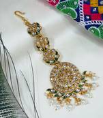 LALSO Princess White Kundan Big Maang Tika Passa