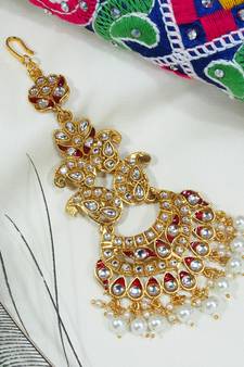 LALSO Princess White Kundan Big Maang Tika Passa