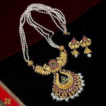 LALSO Royal Matte Gold Multicolor Pearl Mala Pendant Set 1