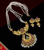 LALSO Royal Matte Gold Multicolor Pearl Mala Pendant Set