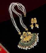 LALSO Royal Matte Gold Green Pearl Mala Pendant Set