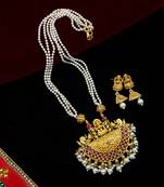 LALSO Royal Matte Gold Ruby Pearl Mala Pendant Set