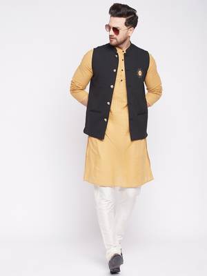 Black plain woolen blends nehru jacket 1