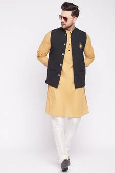 Black plain woolen blends nehru jacket